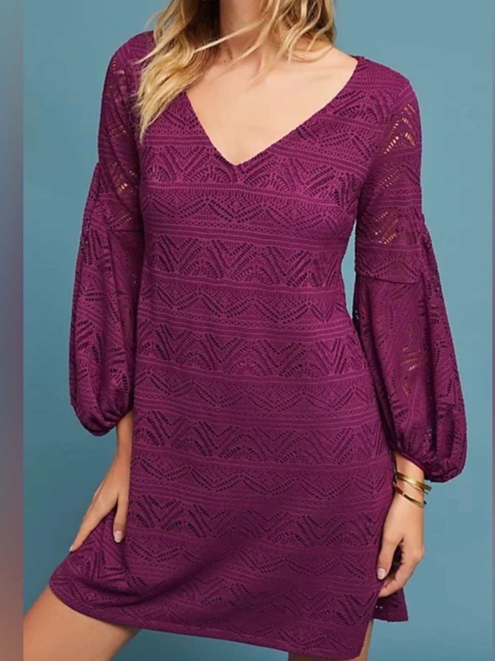 Maeve by Anthropologie Laila Purple Lace Mini Dress Size L Feminine Boho